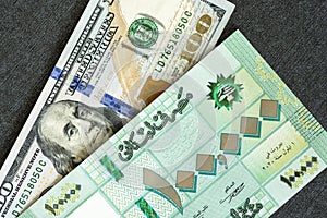 Lebanese pounds and US dollars bills, currency