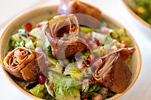 Lebanese salad fatoush in a bowl