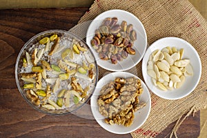 Lebanese traditional dessert meghli on a wooden table