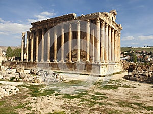 Lebanon Baalbek temple of bacchus complete Ruine outside sunny day