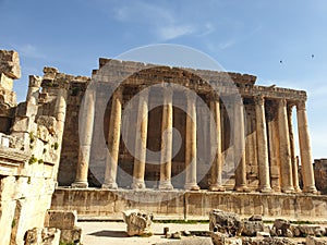 Lebanon Baalbek temple of bacchus complete Ruine outside sunny day