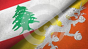 Lebanon and Bhutan two flags textile cloth, fabric texture