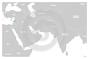 Lebanon blue marked in political map of South Asia and Middle East. Simple flat vector map