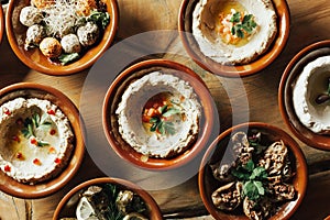 Lebanon cuisine. Traditional meze lunch