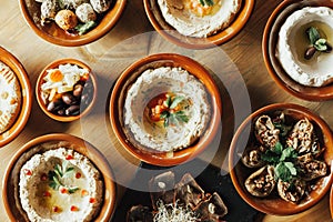 Lebanon cuisine. Traditional meze lunch