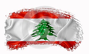 Lebanon flag, brush stroke, typography, lettering, logo, label, banner on a white background