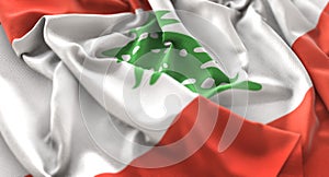 Lebanon Flag Ruffled Beautifully Waving Macro Close-Up Shot