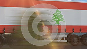 Lebanon flag shown on the side of a large truck