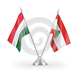 Lebanon and Hungary table flags isolated on white 3D rendering