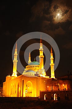 Lebanon: illuminated Mohammad al Amin Mosque of Beirut-City at N photo