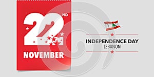 Lebanon independence day greeting card, banner, vector illustration