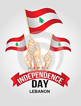 Lebanon Independence day with hand holding flags. vector illustration