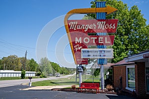 Classic neon sign for the famous Munger Moss Motel along old historic Route 66