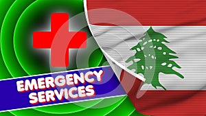 Lebanon Realistic Flag with Emergency Services Title Fabric Texture 3D Illustration