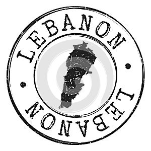 Lebanon Silhouette Map. Postal Passport Stamp Round Vector Icon Map.