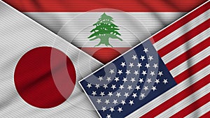 Lebanon United States of America Japan Flags Together Fabric Texture Illustration