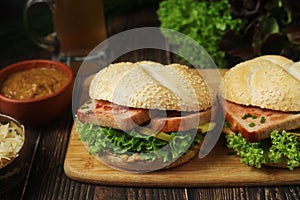 Leberkaessemmel sandwich - traditional fast food snack in Germany