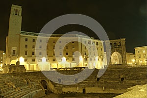 Lecce by night, roman amphitheatre