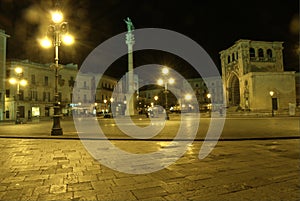 Lecce by night, saint Oronzo place