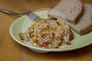 Lecho, hungaria tradition food with bread and spoon