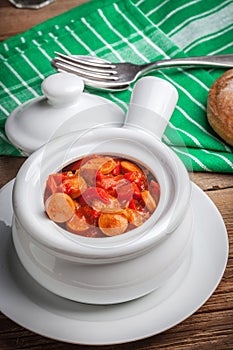 Lecho - stew with peppers, onions and sausages