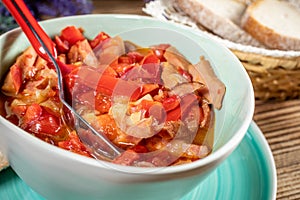 Lecho - stew with peppers, onions and sausages