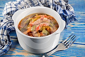 Lecho - stew with peppers, onions and sausages