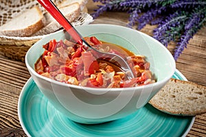 Lecho - stew with peppers, onions and sausages