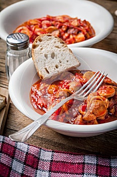 Lecho - stew with peppers, onions and sausages