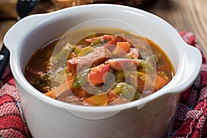 Lecho - stew with peppers, onions and sausages