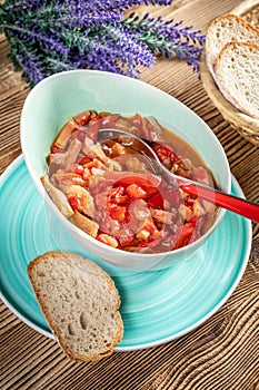 Lecho - stew with peppers, onions and sausages