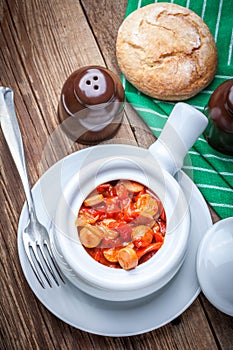 Lecho - stew with peppers, onions and sausages.