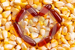 Lecithin gel pills capsule with corn background