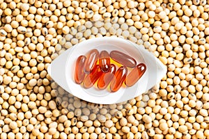 Lecithin gel pills capsule with soy background
