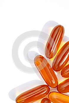 Lecithin supplement capsules close up. Medical pills