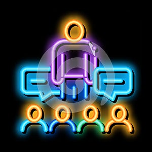 lector discuss with audience neon glow icon illustration