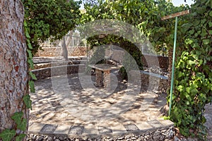 Lecture gazebo in the garden of the Deir Al-Mukhraqa Carmelite Monastery in northern Israel