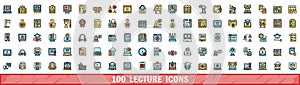 100 lecture icons set, color line style