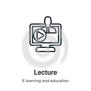 Lecture outline vector icon. Thin line black lecture icon, flat vector simple element illustration from editable e learning and