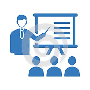 Lecture, presentation, teaching icon. Blue vector sketch