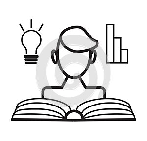 Lecturer icon vector. Business presentation in outline style. Presenter, teacher sign. Remote work, distance education, e-learning