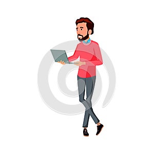 lecturer man with laptop conduct presentation cartoon vector