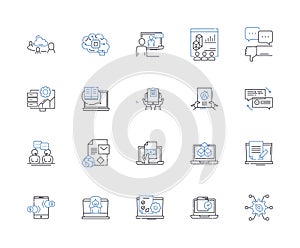 Lecturing line icons collection. Speaking, Teaching, Educating, Instructing, Presenting, Addressing, Expounding vector photo