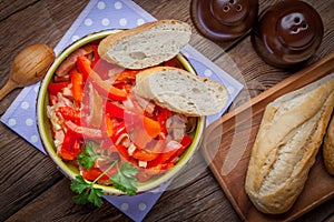 Leczo - stew with peppers, onions and sausages.