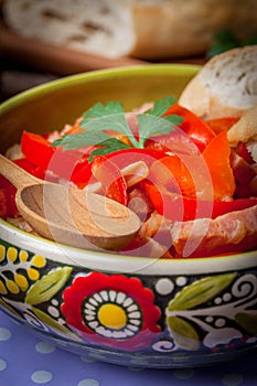 Leczo - stew with peppers, onions and sausages.