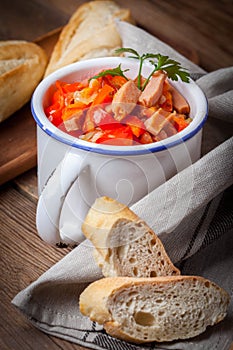 Leczo - stew with peppers, onions and sausages.