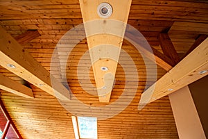 Led ambient lights in pine wood beams