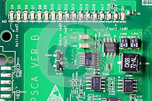 LED arrays on Old Printed Circuit Board with many electrical components