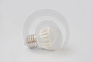 LED bulb 60 V 6 Watt E27 on white background.
