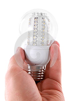 Led bulb in man's hand